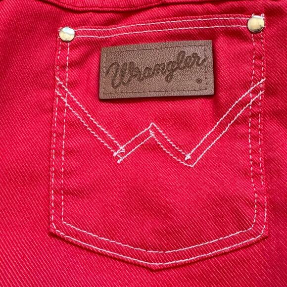 Vintage 70s flared leg jeans sz 14 red wrangler retro boho contrast stitching - Picture 5 of 8